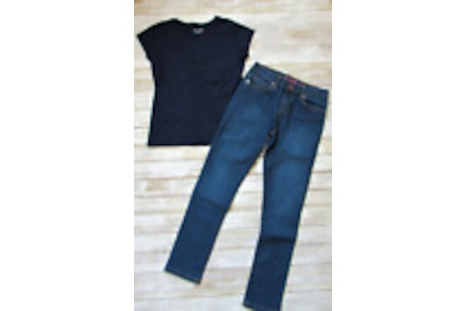 Girls Childrens Place Super Skinny Blue Jeans and Tshirt Size 10