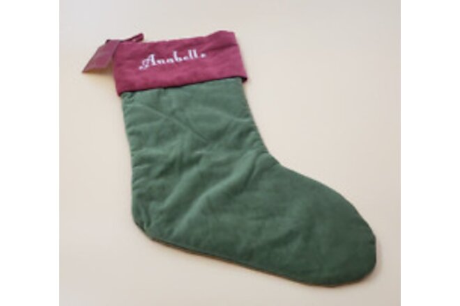 Pottery Barn - Classic Velvet Stocking Red/Green - Monogramed "Anabelle"