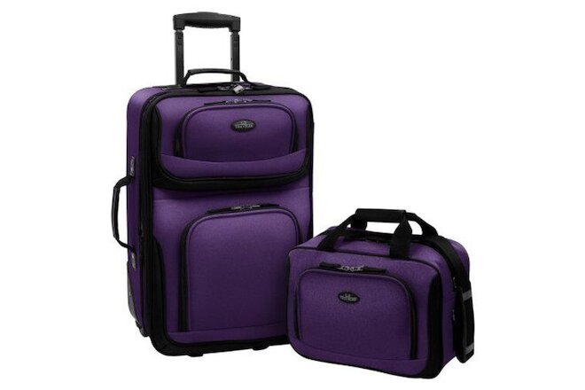 Two Piece Expandable Carry-on Bag Rolling Wheel Travel Luggage Set (15" and 21")