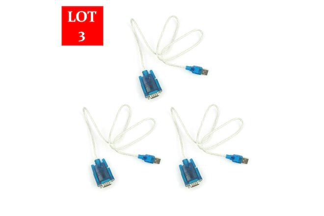 3x 3Ft Translucent USB 2.0 to DB9 RS232 Serial Converter 9 Pin Cable PDA