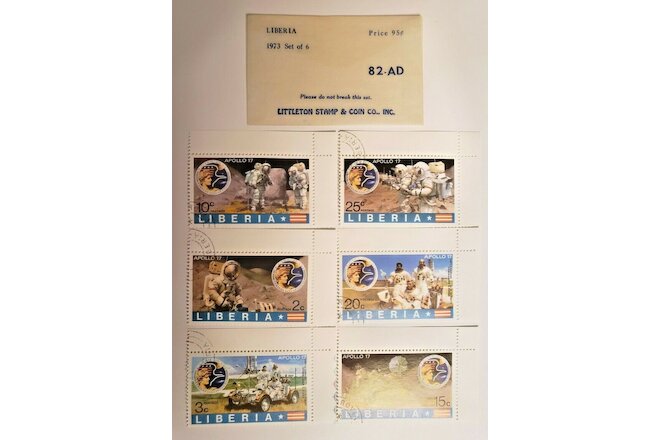 1973 Liberia APOLLO 17 Stamp Set of Six (6) - Littleton Stamp & Coin Co. 82-AD