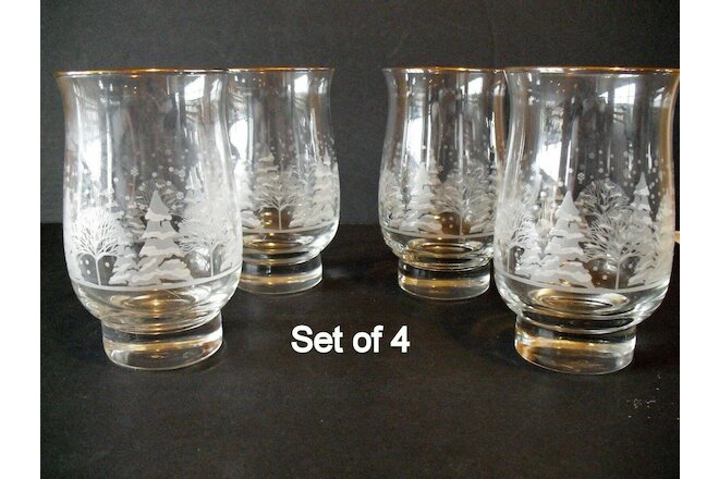 SET OF 4 Libbey Christmas  White Frosted Pine Trees Tumblers Glasses Arby's