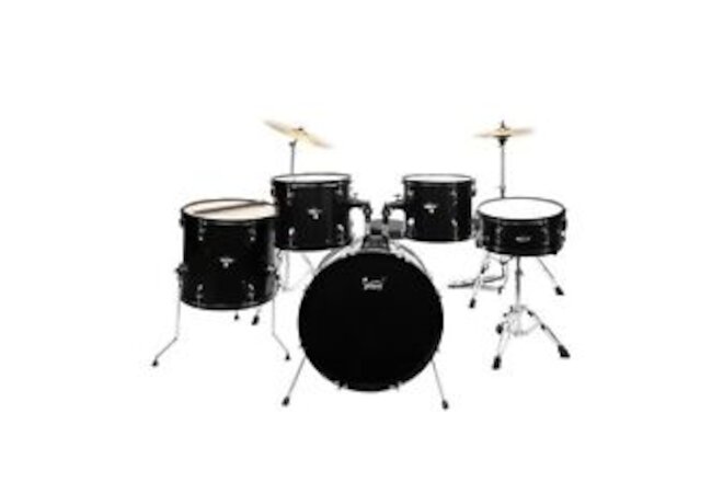 Glarry Full Size Adult Drum Set 5-Piece Black with Bass