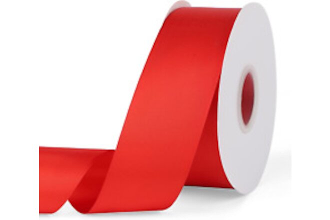 Satin Ribbon Solid Color Red 2 Inches X 50 Yards,Double Faced Polyester Fabric R