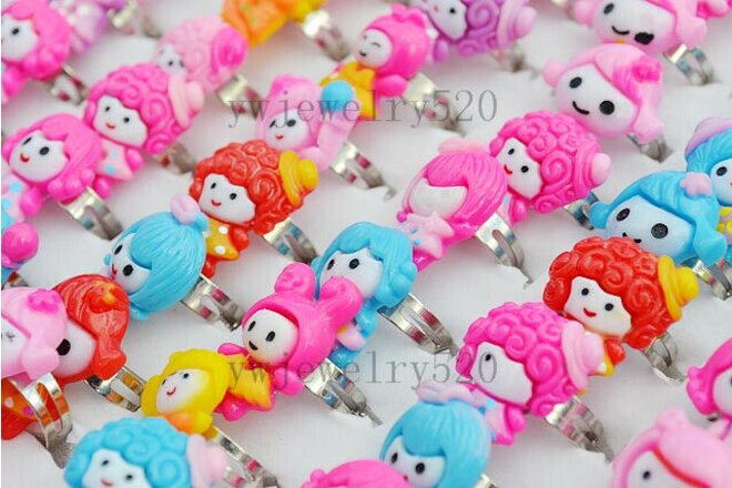 Wholesale Lots mixed 100pcs Children Kes Lucite Resin Silver Rings 13-16mm