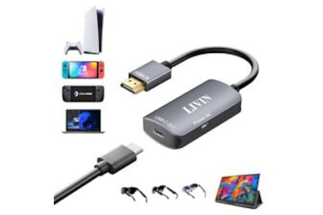 HDMI to USB C Adapter 4K@60Hz+Charging Port Plug & Play Aluminum Shell HDMI t...