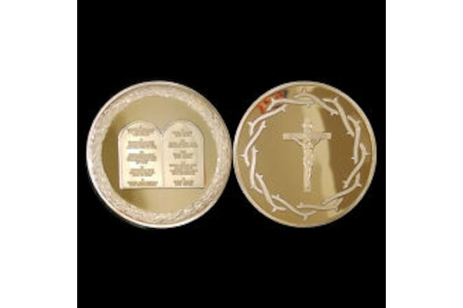 Ten Commandments Church Christian Priest Prayer Medal Crucifix Coin Cross Jesus