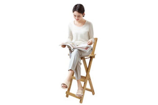 Folding Bamboo Stool Tall Chair Foldable Bar Stool Porch Kitchen Chair Portable