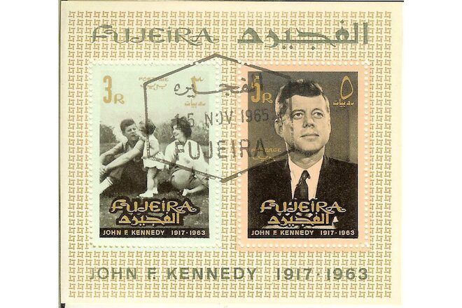 FUJEIRA -1965- John F. Kennedy Memorial 1917-1963/TWO Souvenir CTO Sheets for $1