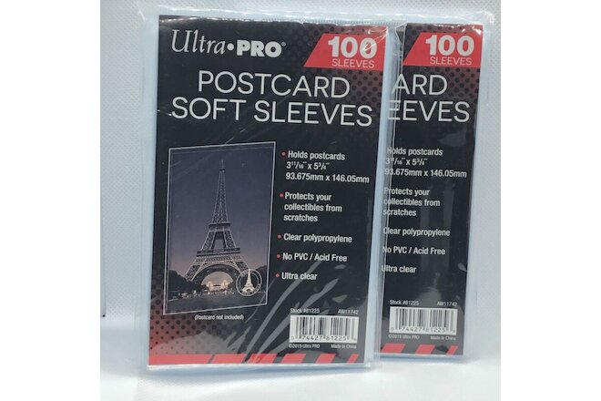 (200) Ultra Pro Postcard Soft Sleeves Ultra Clear 100ct 3 11/16"x 5 3/4" No PVC