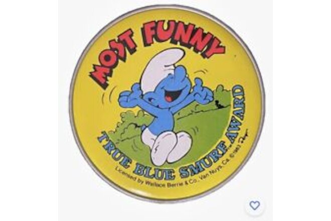 1983 Smurf Award Most Funny True Blue Button Stick-on 2” Badge NEW (not Pin) J6