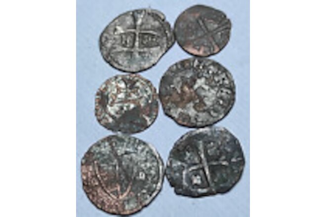Crusader Templar cross, Europe medieval, mixed 6 different coins, 14 century