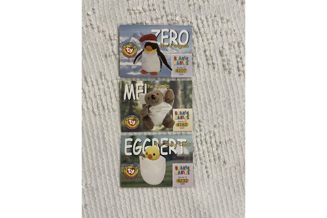 Ty Beanie Babies Trading Cards Lot of 3 Mel Eggbert and Zero 1999 Vintage