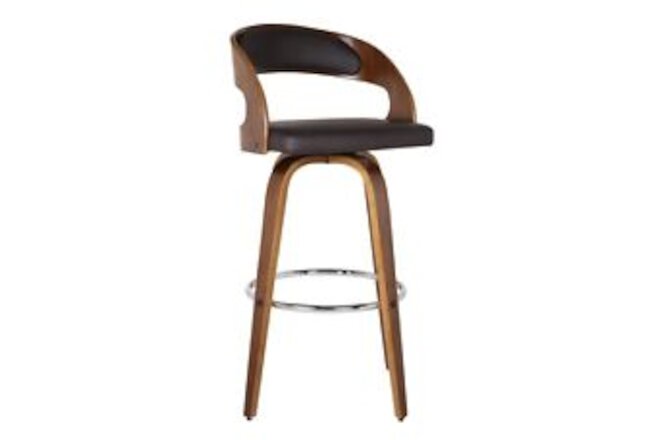 30 Inch Swivel Faux Leather Counter Height Barstool With Open Back Brown-