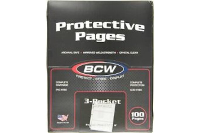 BCW 100 3-Pocket Currency Size Binder Pages Clear