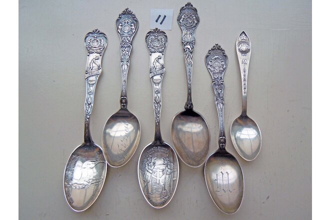 LOT OF 6 ANTIQUE STERLING SILVER SOUVENIR SPOONS STATE OF MISSOURI MULE ETC  #11