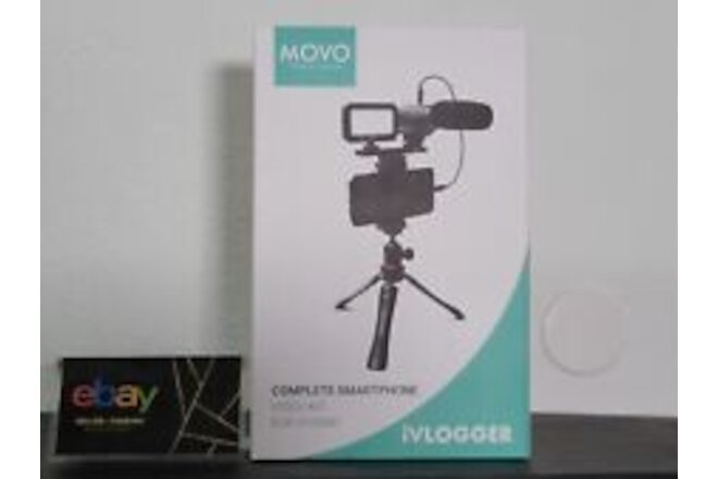 Movo iVlogger Vlogging Kit for iPhone Shotgun Microphone Tripod Mount LED Light