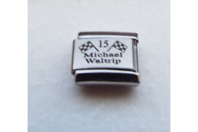 Michael Waltrip 15 Nascar flags laser 9mm stainless steel italian charm link new