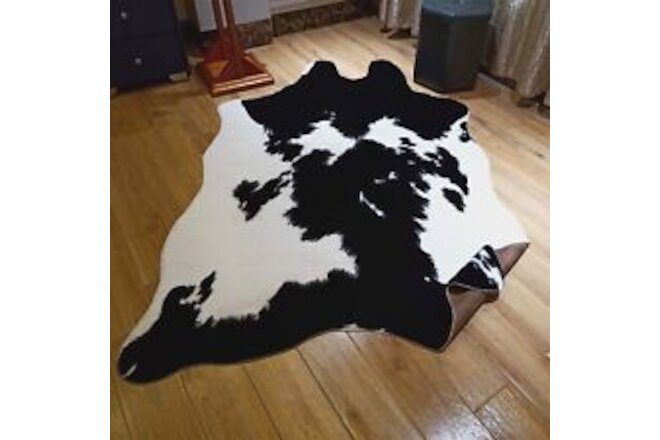 Black Faux Cowhide Rug (6.2ft x 8.3ft)-Soft and Skin-Friendly Animal Hide Rug...