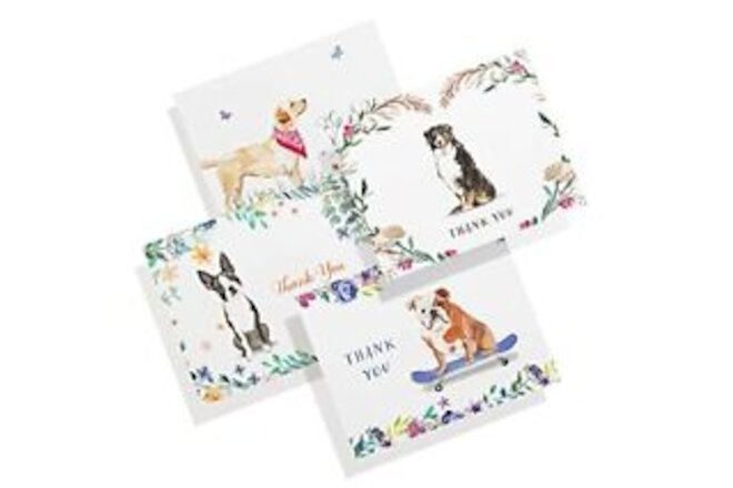 Paper Thank You Cards Dogs Design - 12 Assorted Dogs Thank You Cards with Env...