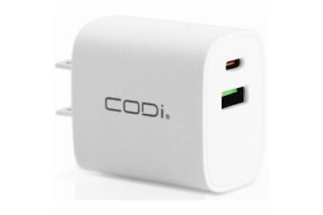 CODi Dual Port 20W Wall Charger/AC Adapter (USB-C, USB-A Outputs)