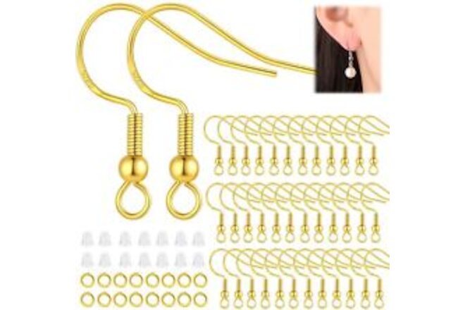 300 PCS Gold Earring Hooks925 Sterling Silver Earring Hooks for Jewelry Maki
