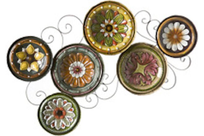 Scattered Italian Plates Wall Art - Multicolored Floral Designs - Durable Metal,
