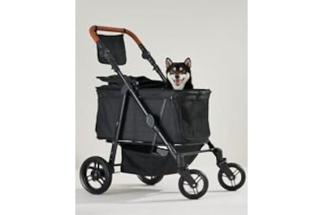 Medium Pet Stroller for Dogs Up to 66lbs, Adjustable Handle, 180 ̊ Black