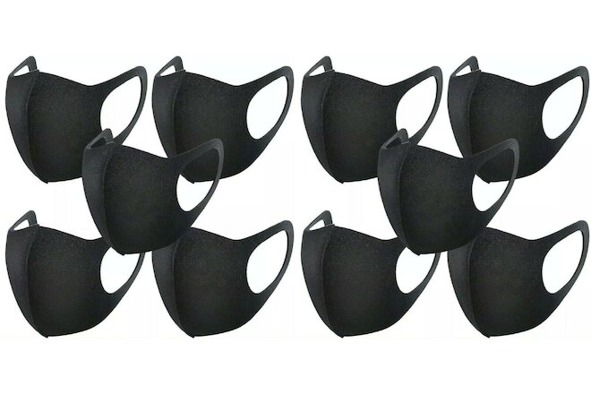 10 Pack Face Mask Black Washable Reusable Breathable Unisex Masks