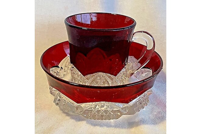 1900s EAPG Duncan Miller Button & Arches Ruby Flashed Mug and Bowl Set