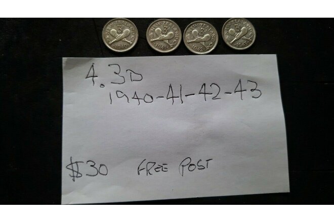 new Zealand coins 3ds see photos x4 1940 41 42 43  $30  post $2