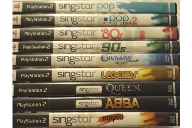Singstar PS2 Lot 9 Games With 2 Microphones Singstar Dongle Over 200 Songs!