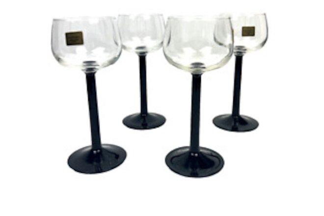Set of Four 4 Vintage French Luminarc Black Stemmed Cordial Glasses 1970s NEW