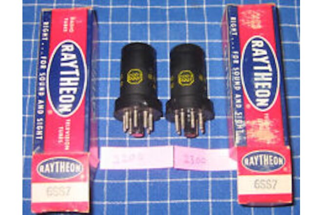 Pair NOS 1955 Date Matched Raytheon 6SS7 Remote Cutoff Pentode Vacuum Tubes