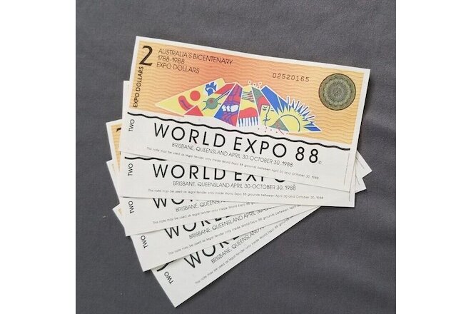 World Expo 1988 Australia $2 Notes Lot of 5 Ephemera Collectible Currency Gift