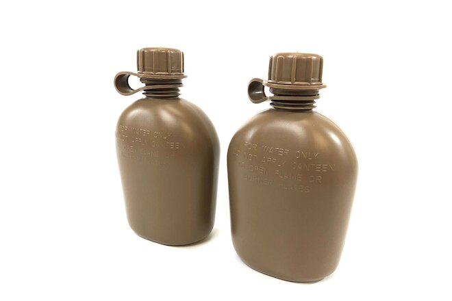 2 Pack USGI 1 Quart Canteen, US Military Heavy Duty Plastic Bottle, Coyote Brown