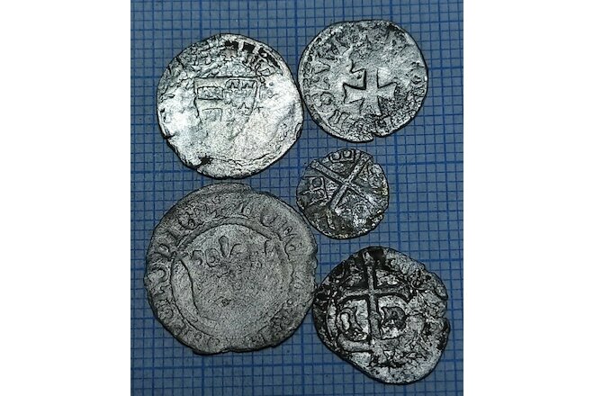 Crusader Templar cross, Europe medieval, lot of mixed different silver coins