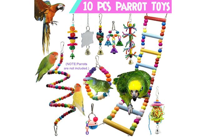 10 Packs Pet Bird Parrot Toy Parakeet Bell Cage Bite Swing Hanging Hammock Toys