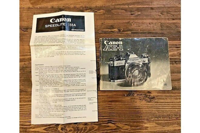 Canon AE-1 and Speedlite 155A Genuine Original User Instruction Manual Booklets