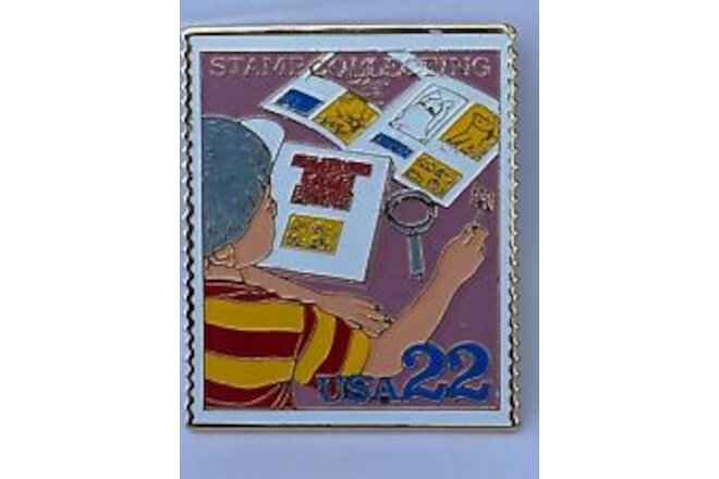 Stamp Collecting: Boy Examining #2199 – 1986 22c Stamp Pin Pinback NEW