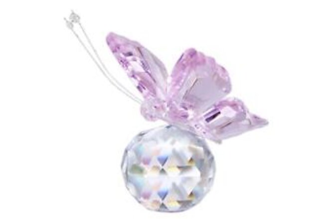 Pink Crystal Flying Butterfly with Crystal Ball Base Figurine Collection Cut ...