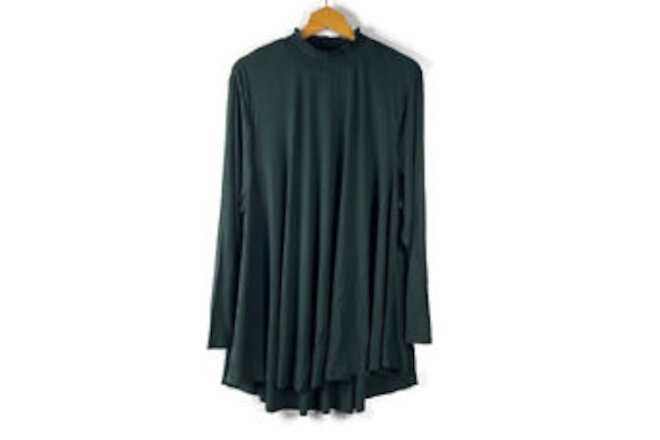 Lane Bryant Womens Green Tent Fit & Flare Tunic Top Mock Ruffle Neck 26/28