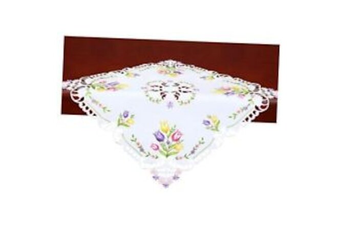 Simhomsen Embroidered Tulip Tablecloth, Spring Floral Square 34 × 34 Inches