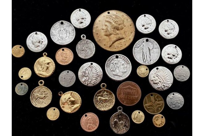 Vintage Mixed Metals Coins Cabs Findings Mix 30