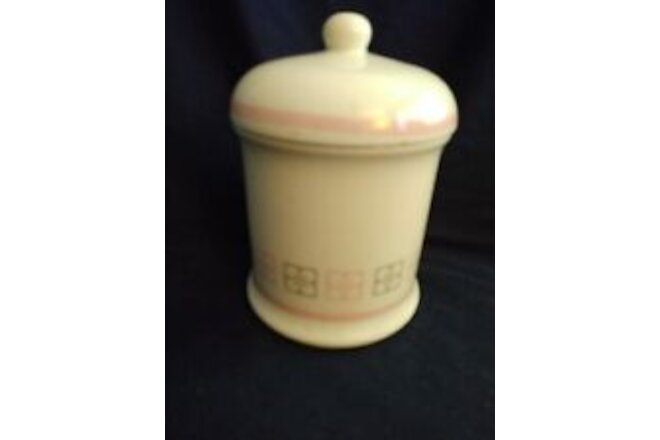 Small White Crock With Lid. 4" Tall 4" Diameter. Used