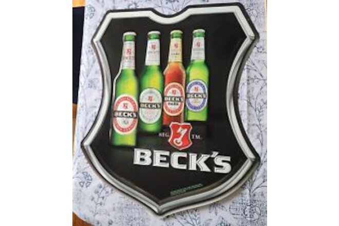 2007 Beck's Beer Shield Metal Sign 26" x 22"