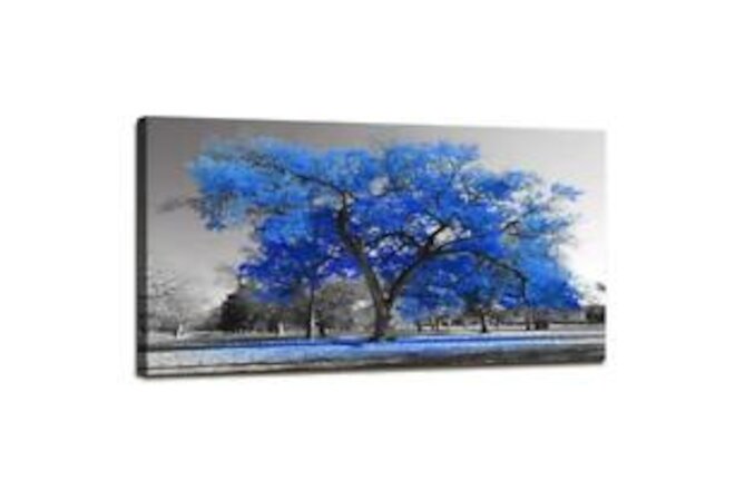 Wall Art Painting Contemporary Blue Tree in Black and White Style Fall Landsc...