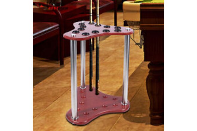 Wood Pool Cue Rack 12-Billiard Sticks Holder Floor Stand Ball Table Accessories
