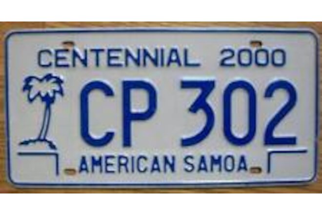 SINGLE AMERICAN SAMOA LICENSE PLATE - 2000/10 - CP 302 - Centennial 2000