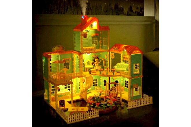 Large Dream House Dollhouse Furniture Girls Playhouse Play w/ Furniture Lights